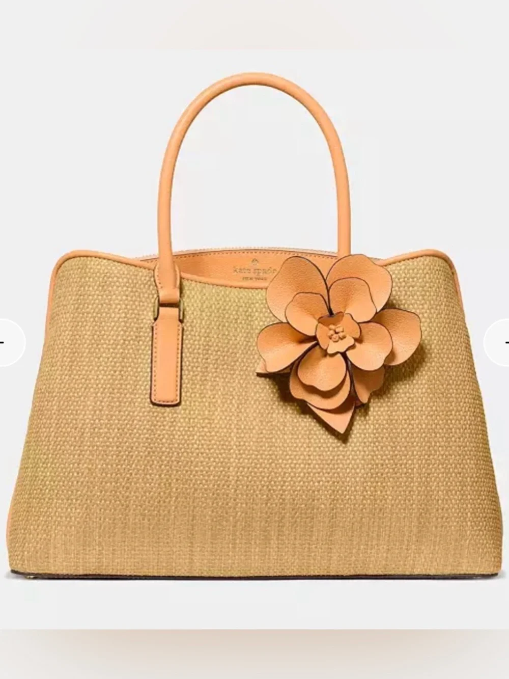 Kate Spade Thompson Street Straw Satchel Bag With Charm Desert Sun Orange Tan